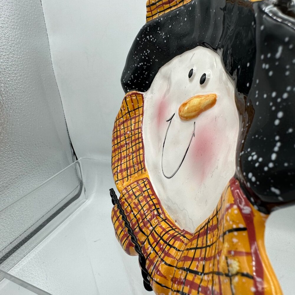 Christmas Snowman Candy Dish Plate Ceramic Pottery Trinket Scarf Yellow Black - Picture 10 of 12